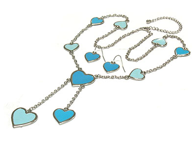 ENAMEL HEART Y- NECK NECKLACE AND EARRING SET