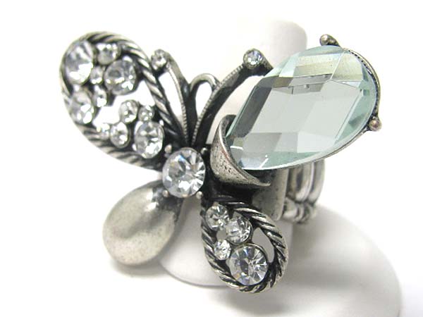 Crystal and facet glass deco butterfly stretch ring?