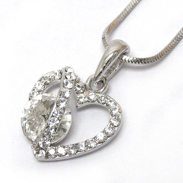 Made in korea whitegold plating crystal heart pendant necklace -valentine