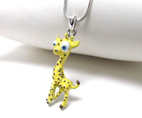 Made in korea whitegold plating crystal and epoxy giraffe pendant necklace