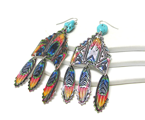 Natural stone color metal drop earring