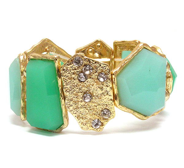Crystal deco natural shape metal plate and facet acrylic stone stretch bracelet