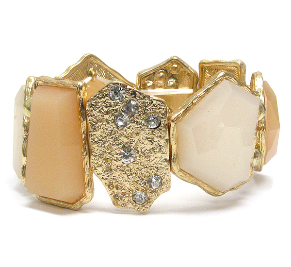 Crystal deco natural shape metal plate and facet acrylic stone stretch bracelet