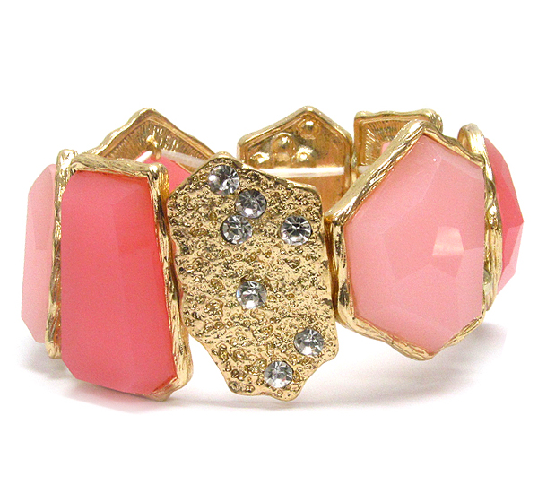 Crystal deco natural shape metal plate and facet acrylic stone stretch bracelet
