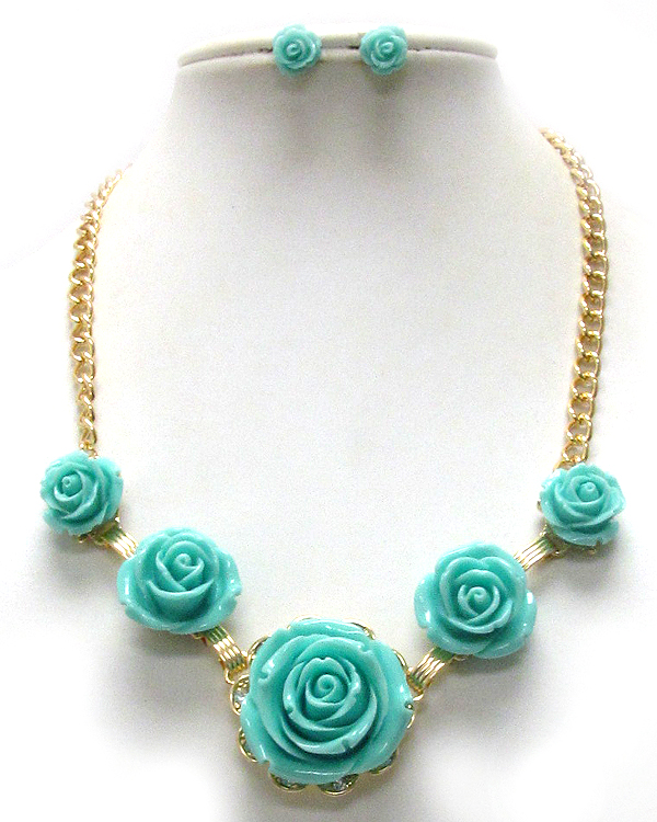 Multi acrylic rose link nekclace earring set