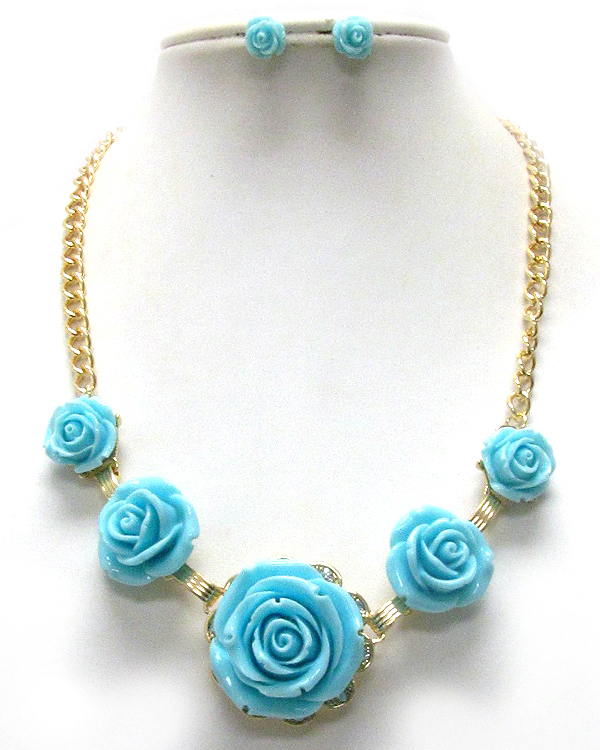 MULTI ACRYLIC ROSE LINK NEKCLACE EARRING SET