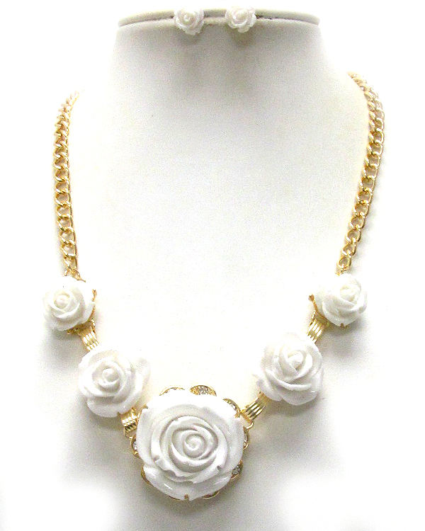 MULTI ACRYLIC ROSE LINK NEKCLACE EARRING SET