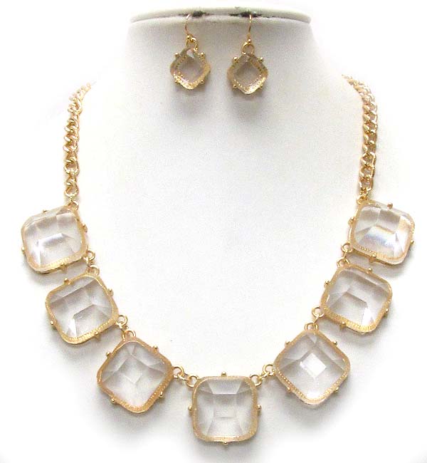 Multi facet glass link necklace earring set