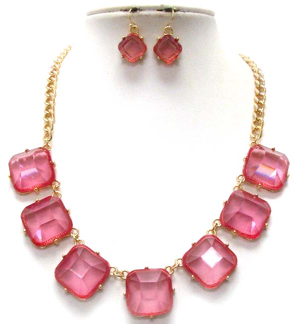 Multi facet glass link necklace earring set