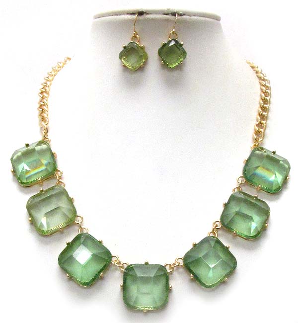 Multi facet glass link necklace earring set