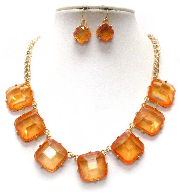 Multi facet glass link necklace earring set