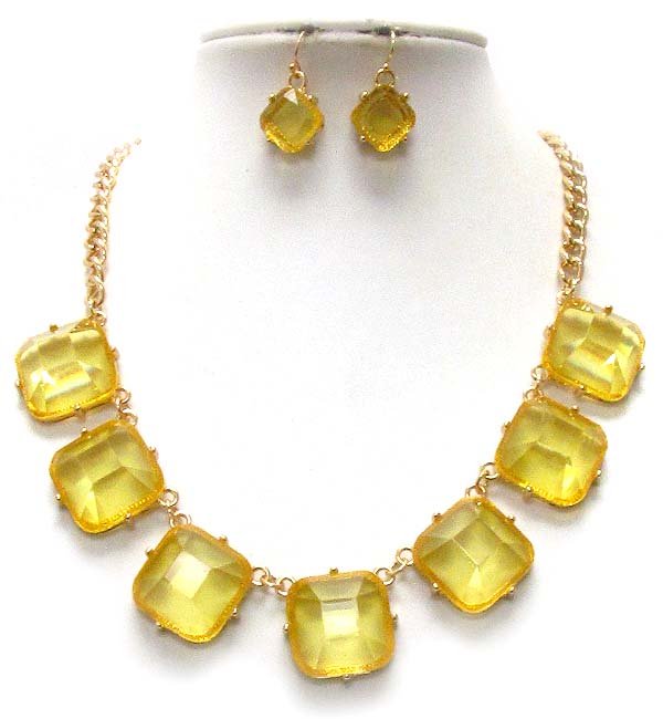 Multi facet glass link necklace earring set