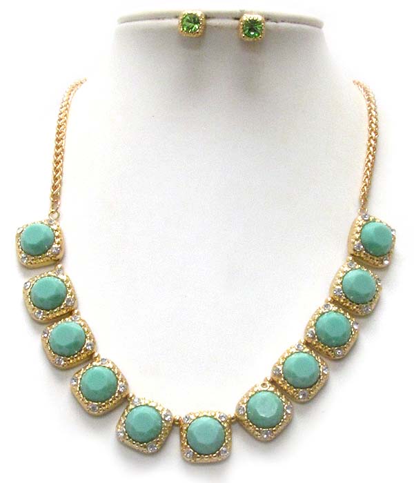 Crystal and facet glass link necklace earring set