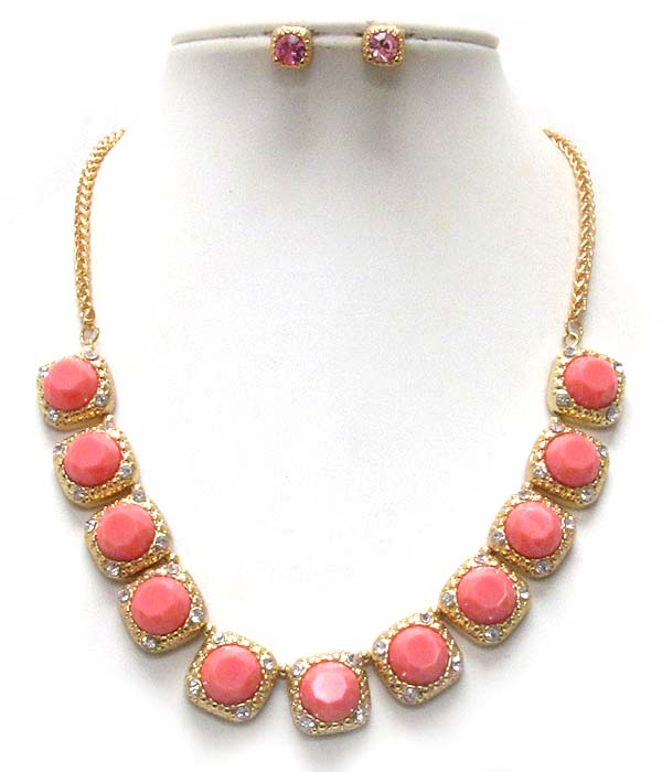 Crystal and facet glass link necklace earring set