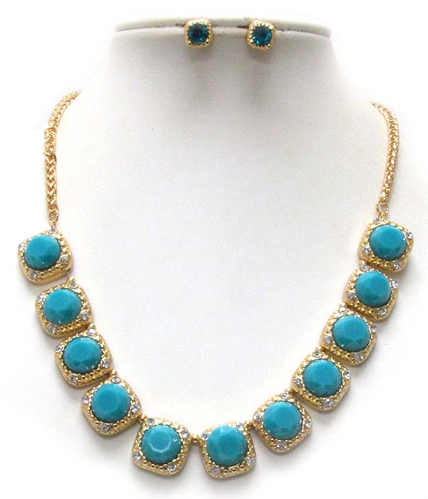 Crystal and facet glass link necklace earring set