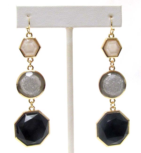 Facet and glittering stone triple drop earring