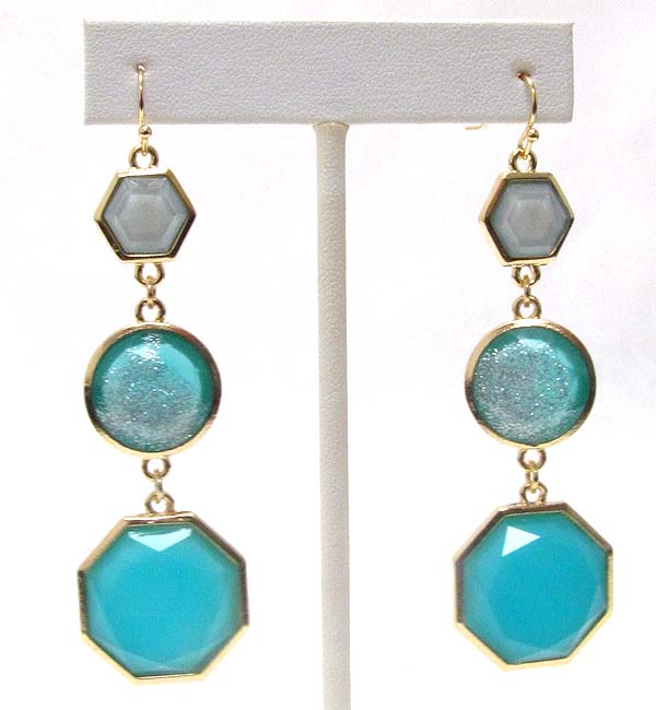 Facet and glittering stone triple drop earring