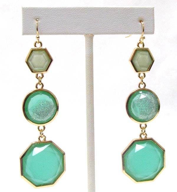 Facet and glittering stone triple drop earring