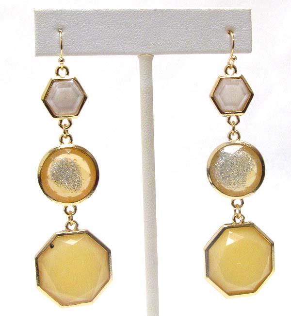 Facet and glittering stone triple drop earring