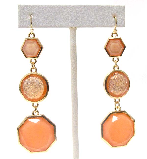 Facet and glittering stone triple drop earring
