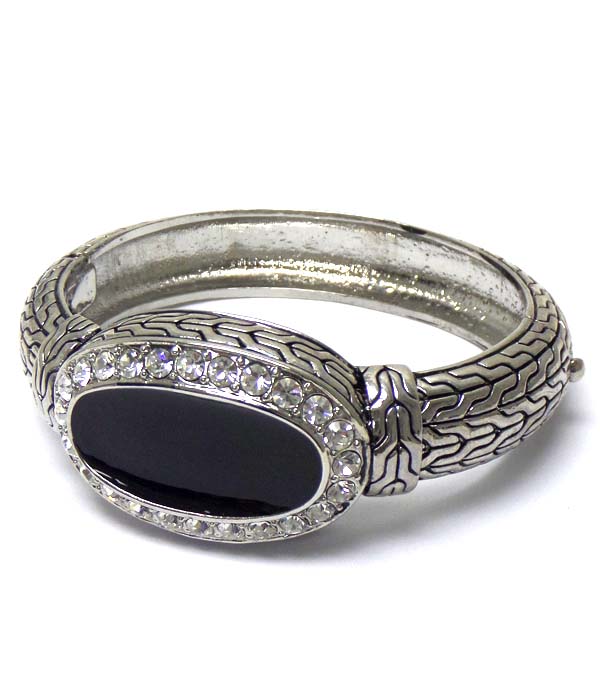 Crystal and epoxy center hinge bangle bracelet