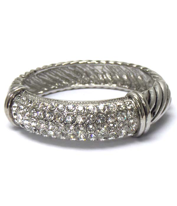 Crystal and rope pattern hinge bangle bracelet