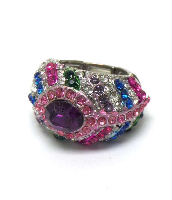 Crystal peacock feather stretch ring