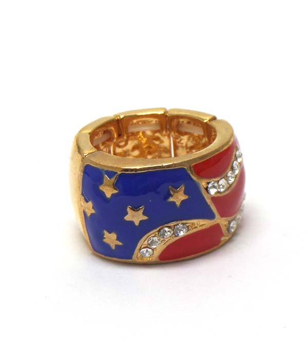 Crystal and epoxy american flag stretch ring