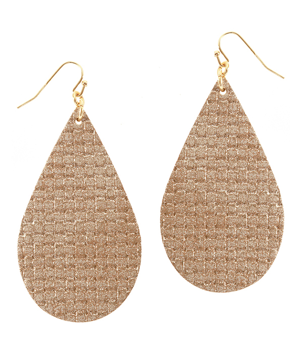 Leatherette woven teardrop earring