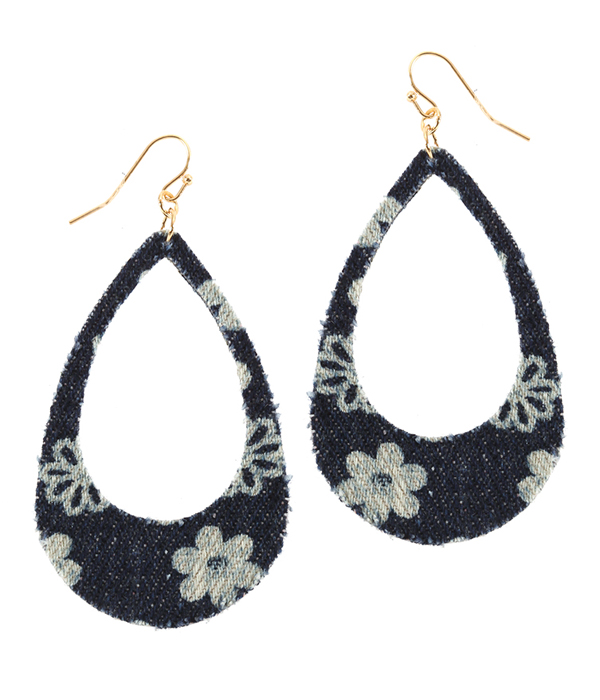 Flower pattern denim teardrop earring