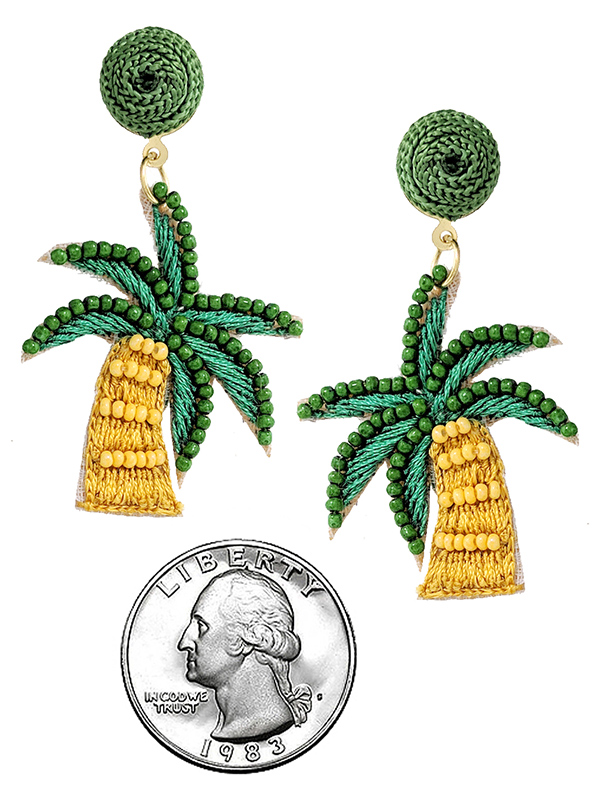 Tropical theme handmade multi seedbead earring - palm tree