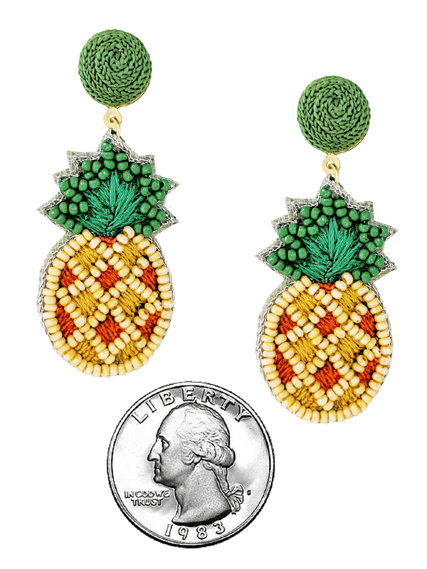 TROPICAL THEME HANDMADE MULTI SEEDBEAD EARRING - PINEAPPLE