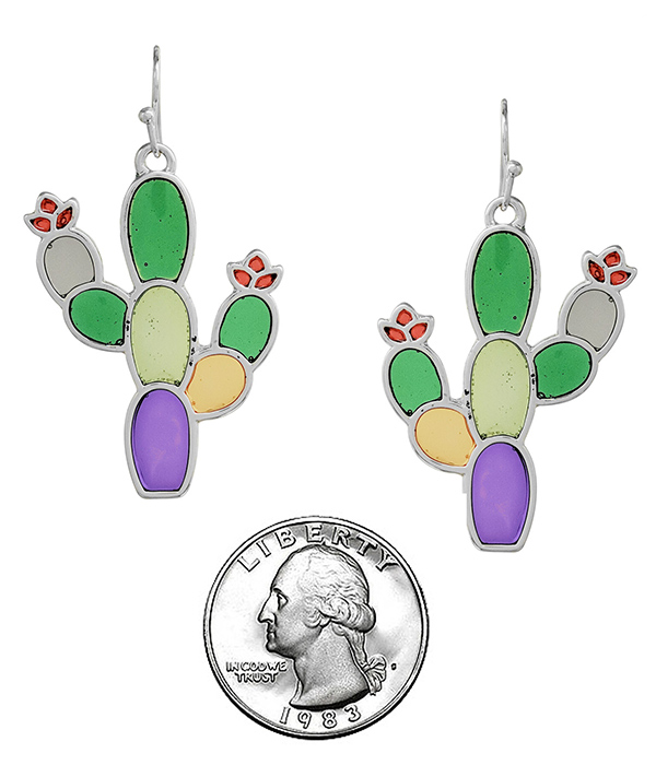 STAINED GLASS WINDOW INSPIRED MOSAIC EARRING - CACTUS
