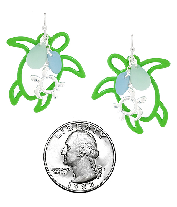 SEALIFE THEME RUBBER PLATED CHARM DROP EARRING - TURTLE