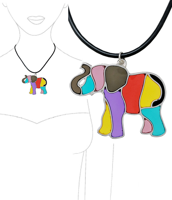 STAINED GLASS WINDOW INSPIRED MOSAIC PENDANT NECKLACE - ELEPHANT