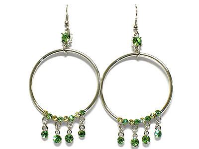 Crystal ball dangling hoop drop earring - hoops