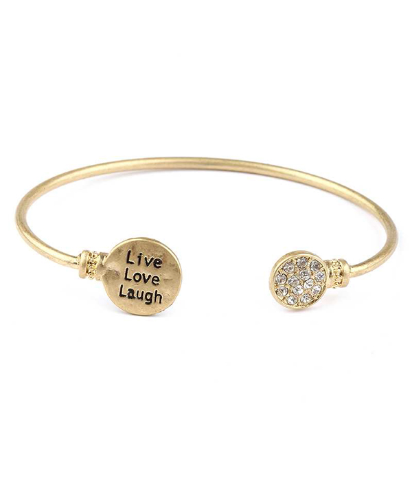 Handmade disk wire bangle bracelet - live love laugh