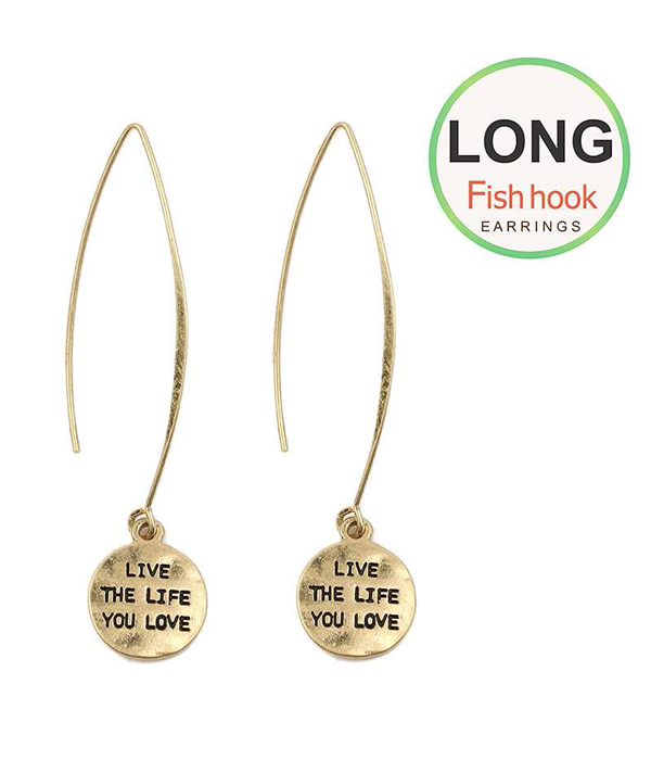 Handmade message metal disk long fish hook earring