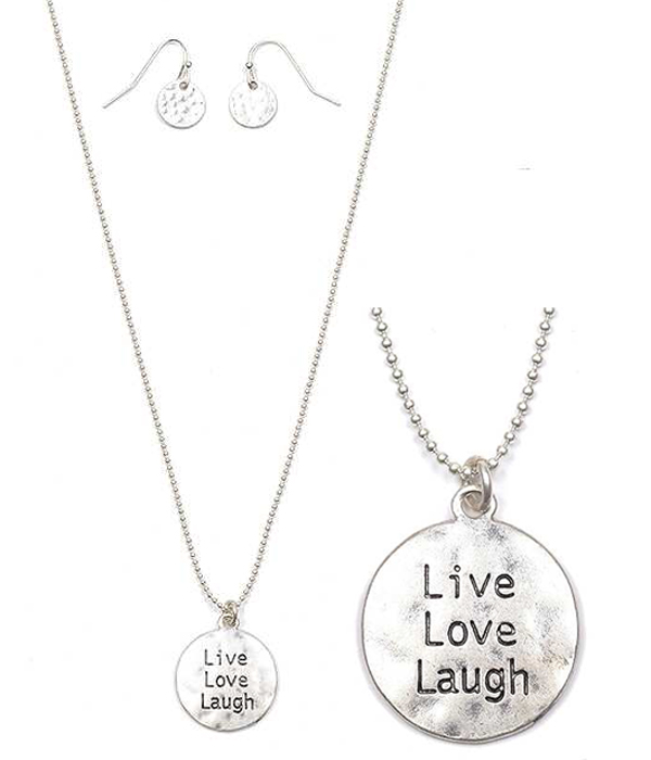 Handmade message metal disk necklace set - live love laugh