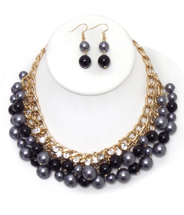 Multi pearl dangle on crystal chain necklace set