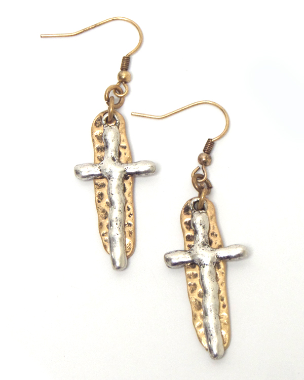Handmade hammered cross earring