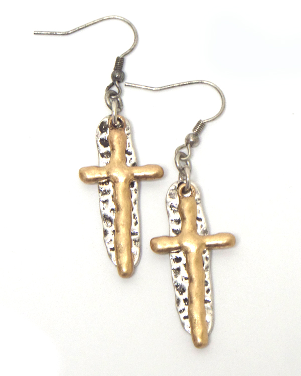 Handmade hammered cross earring