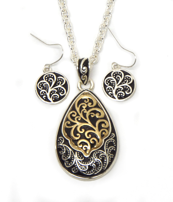 Designer textured metal necklace set