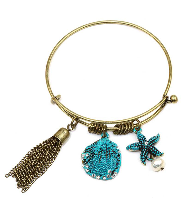 Sealife theme charm wire bangle bracelet - starfish