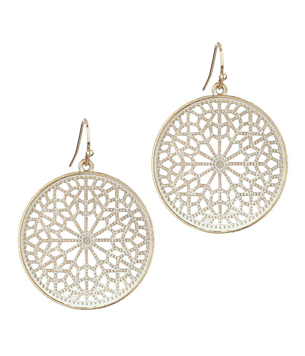 METAL FILIGREE DISK DROP EARRING