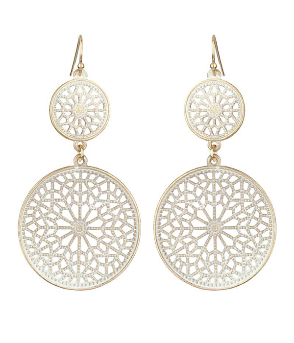 METAL FILIGREE DOUBLE DISK DROP EARRING