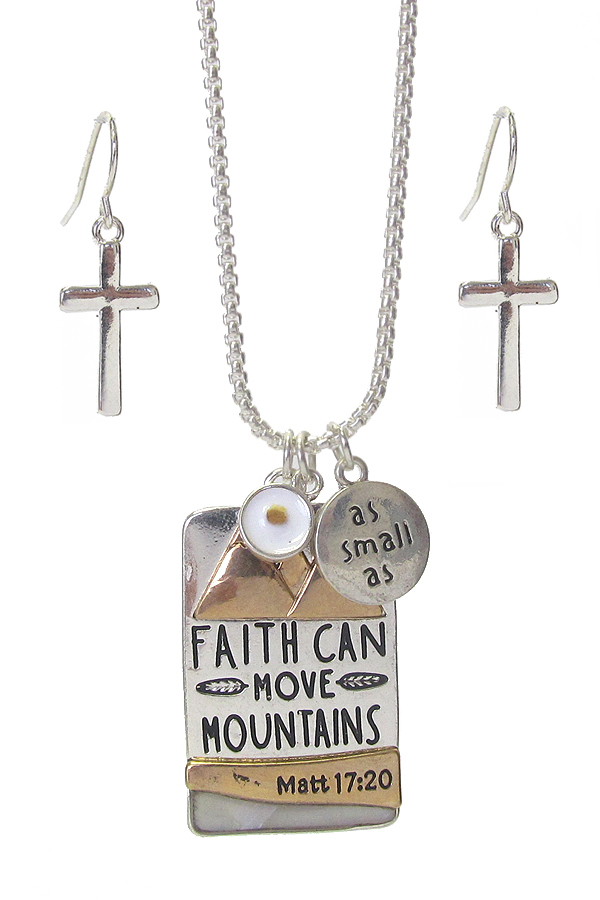 RELIGIOUS INSPIRATION PENDANT NECKLACE SET - AS SMALL AS FAITH CAN MOVE MOUNTAINS