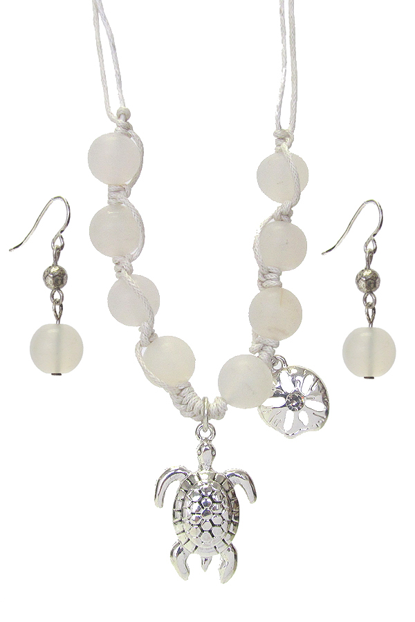 Sealife theme glittering pendant necklace set - turtle