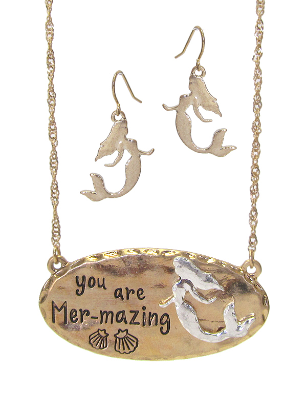 Sealife theme message pendant necklace set - you are mer-mazing