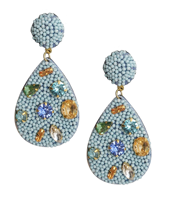 Handmade multi seedbead and crystal mix teardrop earring